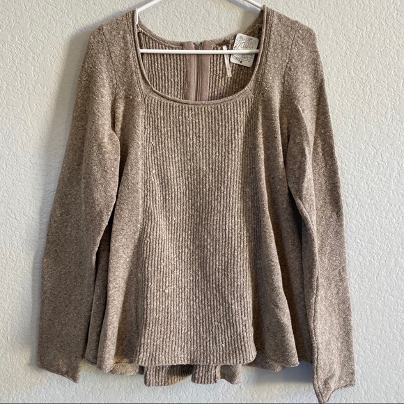 Free People Taupe Knit Peplum Comfy Sweater - Picture 2 of 8